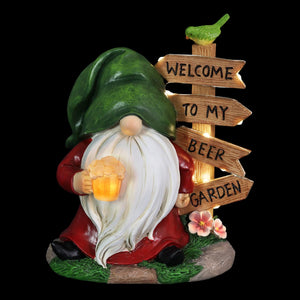 Solar Gnome with a Welcome to my Beer Garden Sign, 8 by 9.5 Inches | Shop Garden Decor by Exhart