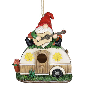 Solar Guitar Gnome on a Camper Hanging Bird House, 7.5 by 9 inches | Shop Garden Decor by Exhart