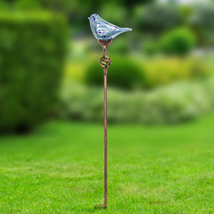 Solar Pearlized Hand Blown Glass Bird Garden Stake in Teal, 6 by 31 Inches | Shop Garden Decor by Exhart