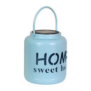 Solar Home Sweet Home Metal Garden Lantern in Blue, 7 Inch | Shop Garden Decor by Exhart