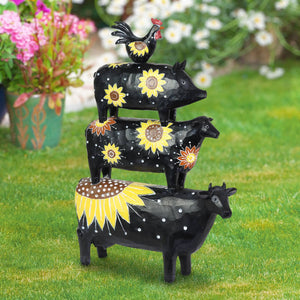 Stacked Sunflower Farm Animal Statuary, 12.5 by 17 Inches | Shop Garden Decor by Exhart