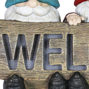 Solar Welcome Sign Held by Three Garden Gnomes Statuary, 13 by 8.5 Inches | Shop Garden Decor by Exhart