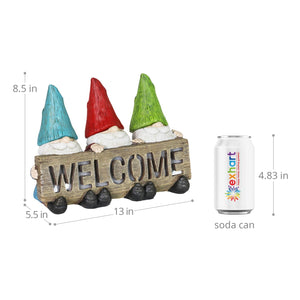 Solar Welcome Sign Held by Three Garden Gnomes Statuary, 13 by 8.5 Inches | Shop Garden Decor by Exhart