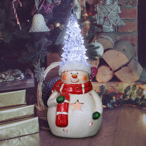 Snowman with White LED Christmas Tree Hat Statuary, 9.5 Inches | Shop Garden Decor by Exhart