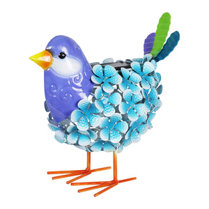 Solar Blue Metal Song Bird with 38 LEDs in a Flower Body Garden Statue, 6 by 7.5 Inches | Shop Garden Decor by Exhart