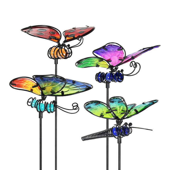 Glass and Metal WindyWings Insect Garden Stake Set of 4, 6 by 26 Inches