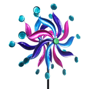 Kinetic Pink and Blue Double Pinwheel Spinner Garden Stake, 24 by 84 Inches | Shop Garden Decor by Exhart