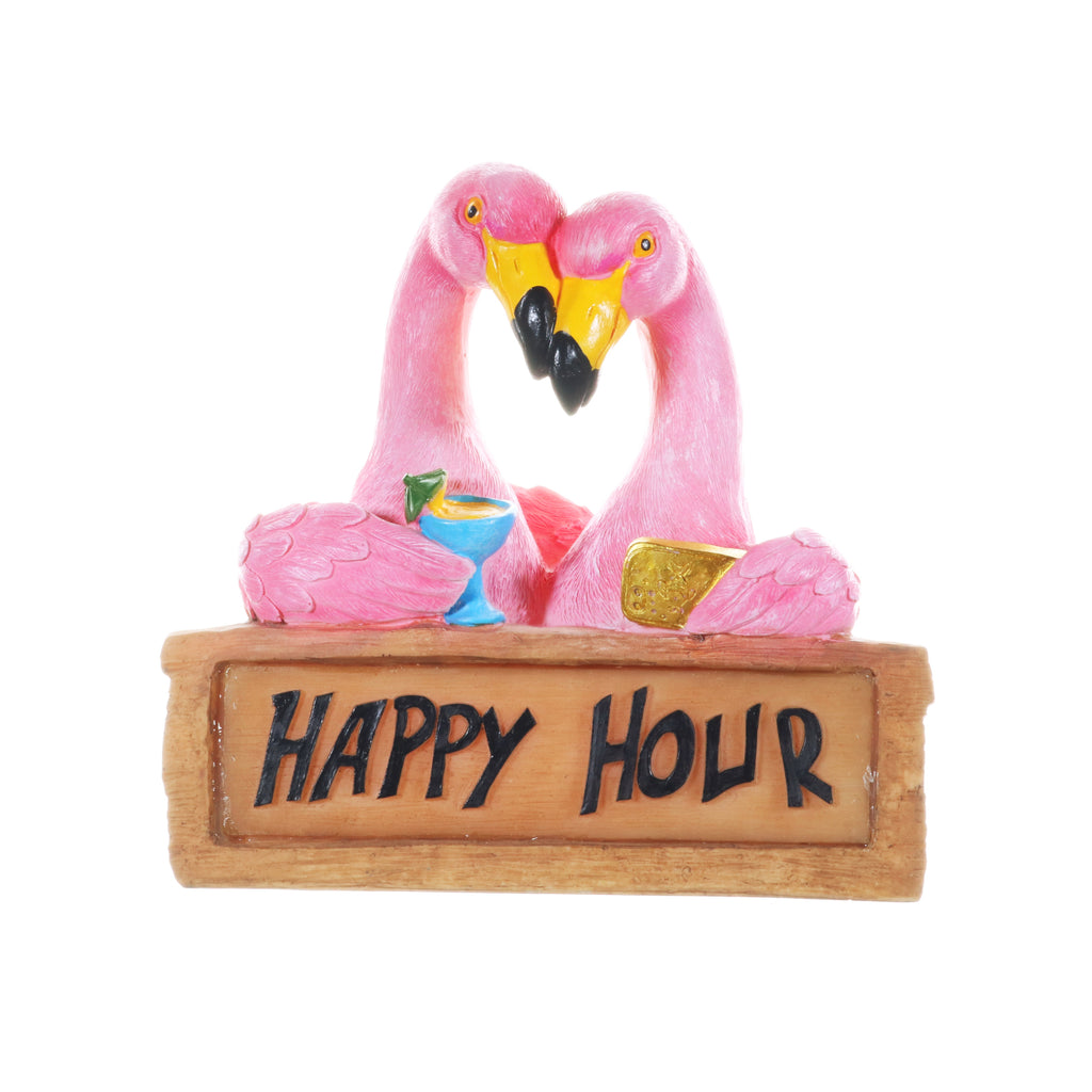 Solar Happy Hour Flamingos Sign, 10 Inch