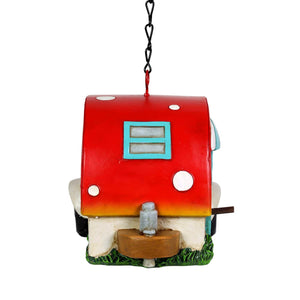 Hand Painted Red and Blue Hanging Camping Trailer Resin Bird House, 5.5 by 6 Inches | Shop Garden Decor by Exhart