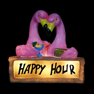 Solar Happy Hour Flamingos Sign, 10 Inch | Shop Garden Decor by Exhart