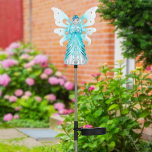 Solar Blue Acrylic Angel Stake with 13 LEDs, 6 Inch Body Size | Shop Garden Decor by Exhart