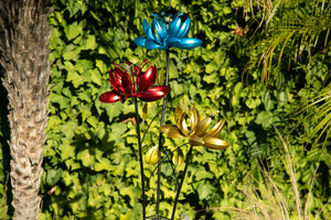 Flower Wind Spinner Garden Stake with Three Metallic Flowers, 17 by 53 Inches | Shop Garden Decor by Exhart