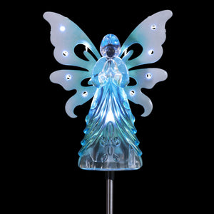 Solar Blue Acrylic Angel Stake with 13 LEDs, 6 Inch Body Size | Shop Garden Decor by Exhart