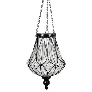 Solar Clear Glass Hanging Lantern with Looping Metal Pattern, 8 by 24 Inches | Shop Garden Decor by Exhart