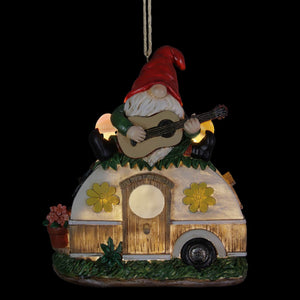 Solar Guitar Gnome on a Camper Hanging Bird House, 7.5 by 9 inches | Shop Garden Decor by Exhart