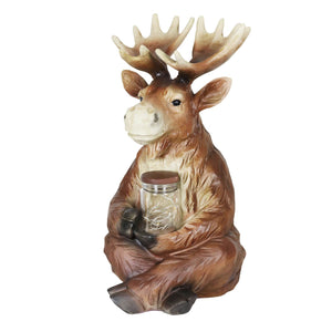 Solar Moose Garden Statue Holding a Glass Jar with Eight LED Firefly String Lights, 8.5 by 12.5 Inches | Exhart