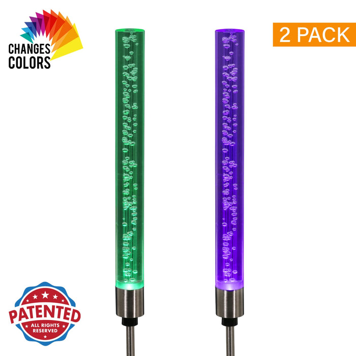 Two Solar Color Changing Acrylic Stationary Bubble Cylinder Garden Stake Set, 2.5 by 34 Inches
