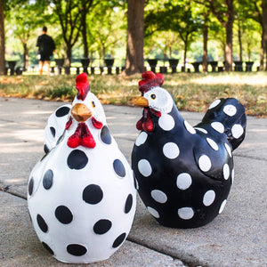 Black Polka Dot White Garden Hen Statue, 9 Inch | Shop Garden Decor by Exhart