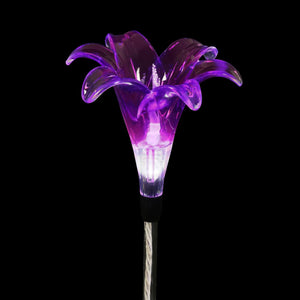 Solar Plastic Lily Garden Stake in Purple, 4 by 35 Inches | Shop Garden Decor by Exhart