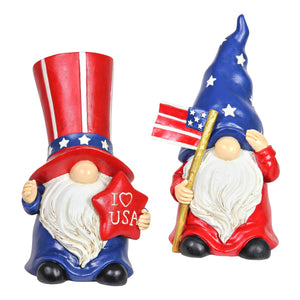 Two Piece Hand Painted Uncle Sam and USA Flag Garden Gnome Statue Set, 6 by 10 Inches | Shop Garden Decor by Exhart