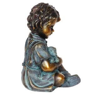 Bronze Look Boy and Puppy Statue, 10.5 Inches | Shop Garden Decor by Exhart