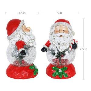 Hand Painted Christmas Santa Statue with LED Glass Center and Mistletoe on a Battery Powered Timer, 7.5  Inch | Exhart