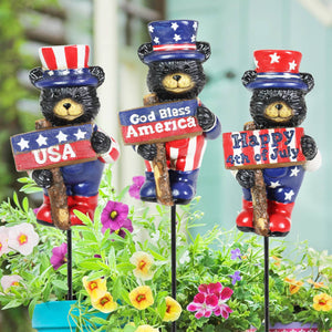 3 Piece Patriotic Bears with Inspirational Signs Pot Stake Assortment, 2.5 by 8.5 Inches | Shop Garden Decor by Exhart