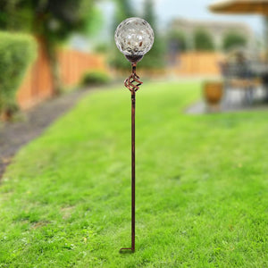 Solar Honeycomb Glass Ball Garden Stake with Metal Finial in Grey, 4 by 31 Inches | Shop Garden Decor by Exhart