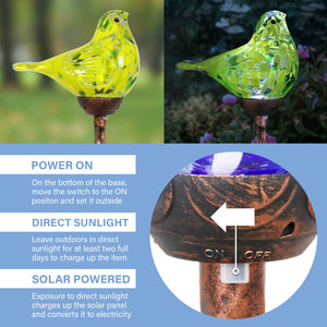 Solar Hand Blown Glass Bird Garden Stake in Yellow, 6 by 31 Inches | Shop Garden Decor by Exhart
