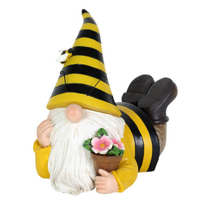 Solar Beekeeper Garden Gnome with Flower Pot Statuary, 5.5 by 8.5 Inches | Shop Garden Decor by Exhart