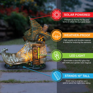 Solar Old Lady Shoe House Garden Statue, 10 Inch | Shop Garden Decor by Exhart