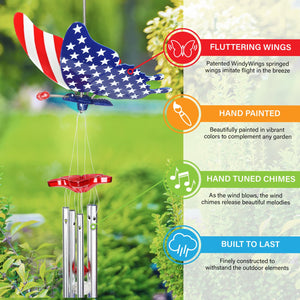 WindyWing Patriotic Butterfly Wind Chime, 8 by 18 Inches | Shop Garden Decor by Exhart