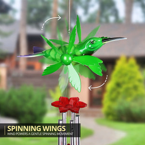 Metallic Ruby Red Throat Hummingbird Whirligigs Spinning Windchime, 13 by 24 Inches | Shop Garden Decor by Exhart
