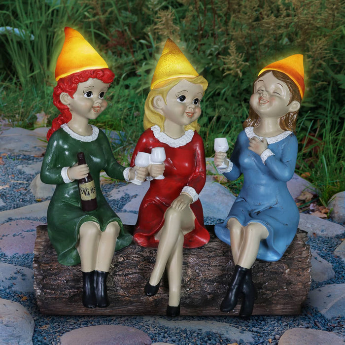 Solar Good Time Gals Drinking Wine Gnomes, 5 by 9 Inches