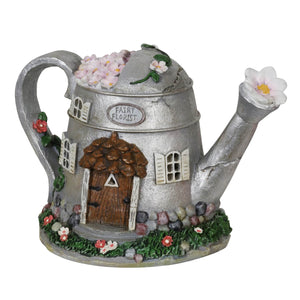 Solar Silver Tea Pot Fairy House Garden Statue, 7 Inch | Shop Garden Decor by Exhart