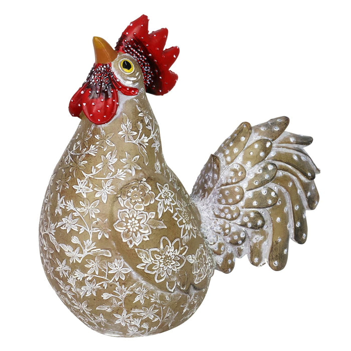 Hand Painted Brown Rooster Garden Statue, 12 Inch