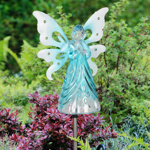 Solar Blue Acrylic Angel Stake with 13 LEDs, 6 Inch Body Size | Shop Garden Decor by Exhart