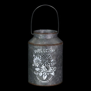 Solar Stamped Metal Flower Design Lantern Reads Welcome, 8 Inch | Shop Garden Decor by Exhart