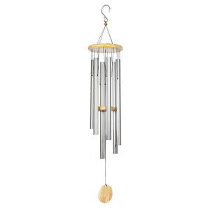 Exhart, Hand Tuned Silver Metal Chime with Natural Wood Top and Charm,  41 Inch | Shop Garden Decor by Exhart