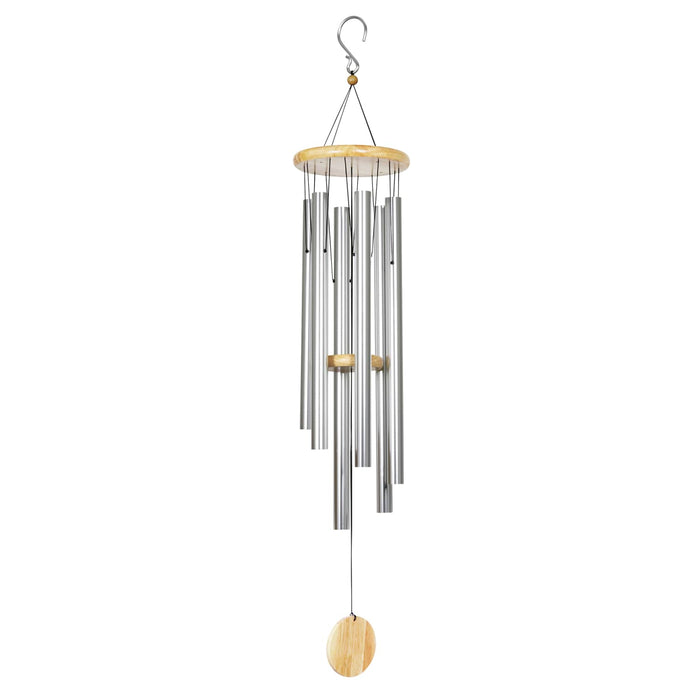 Exhart, Hand Tuned Silver Metal Chime with Natural Wood Top and Charm,  41 Inch