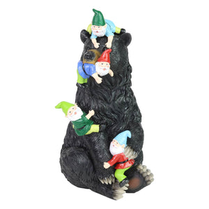 Bear Garden Statue with Gnomes, Hand Painted, UV-Treated Resin, 6.5 x 12 Inches | Shop Garden Decor by Exhart