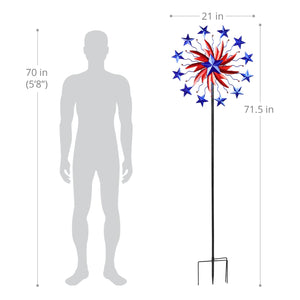 Patriotic Double Star Windmill Kinetic Spinner Stake, 20 by 71 Inches | Shop Garden Decor by Exhart