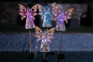 Solar Blue Acrylic Angel Stake with 13 LEDs, 6 Inch Body Size | Shop Garden Decor by Exhart