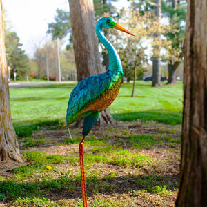 Metallic Coastal Crane Garden Statue, 14 by 38 Inches | Shop Garden Decor by Exhart
