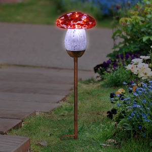 Solar Red Glass Mushroom Stake, 4.5 x 18 Inches | Shop Garden Decor by Exhart
