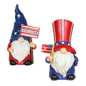 2 Piece Patriotic USA Gnome Statue Set, 7.5 Inches tall | Shop Garden Decor by Exhart