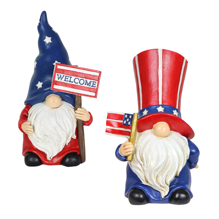 2 Piece Patriotic USA Gnome Statue Set, 7.5 Inches tall