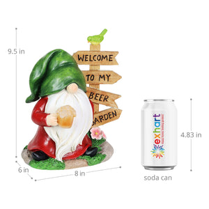 Solar Gnome with a Welcome to my Beer Garden Sign, 8 by 9.5 Inches | Shop Garden Decor by Exhart