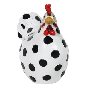 Black Polka Dot White Garden Hen Statue, 9 Inch | Shop Garden Decor by Exhart