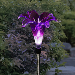 Solar Plastic Lily Garden Stake in Purple, 4 by 35 Inches | Shop Garden Decor by Exhart